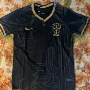 Nike Kids Black and Gold Brazil Football Jersey